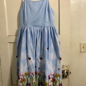 Blue Mid strap dress with butterflies
